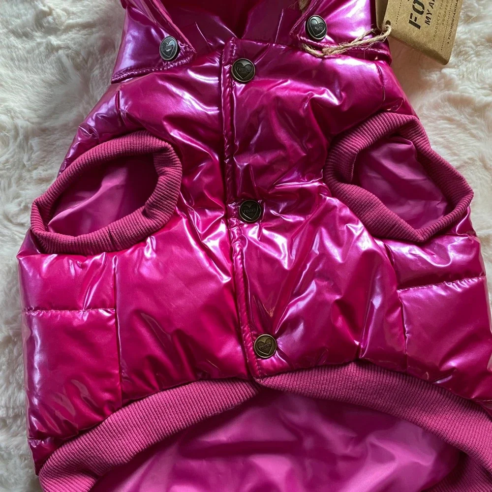 Found My Animal Dog Puffer Coat Raspberry Size Medium Shiny Hooded Pet‎ Jacket